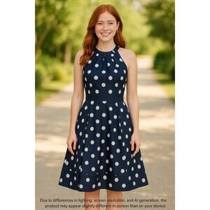 Eliza J Navy Polka Dot Halter Dress - Size 4
